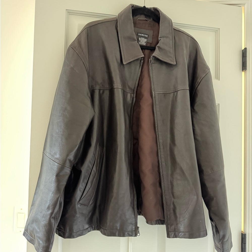 George Men's Dark Brown Leather Jacket 2XL